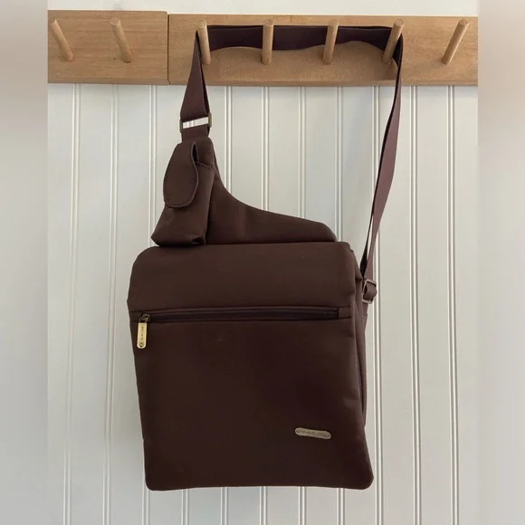 Travelon Cross Body Anti Theft Travel Bag Brown Pink Lining Polyester Nylon - Picture 1 of 16